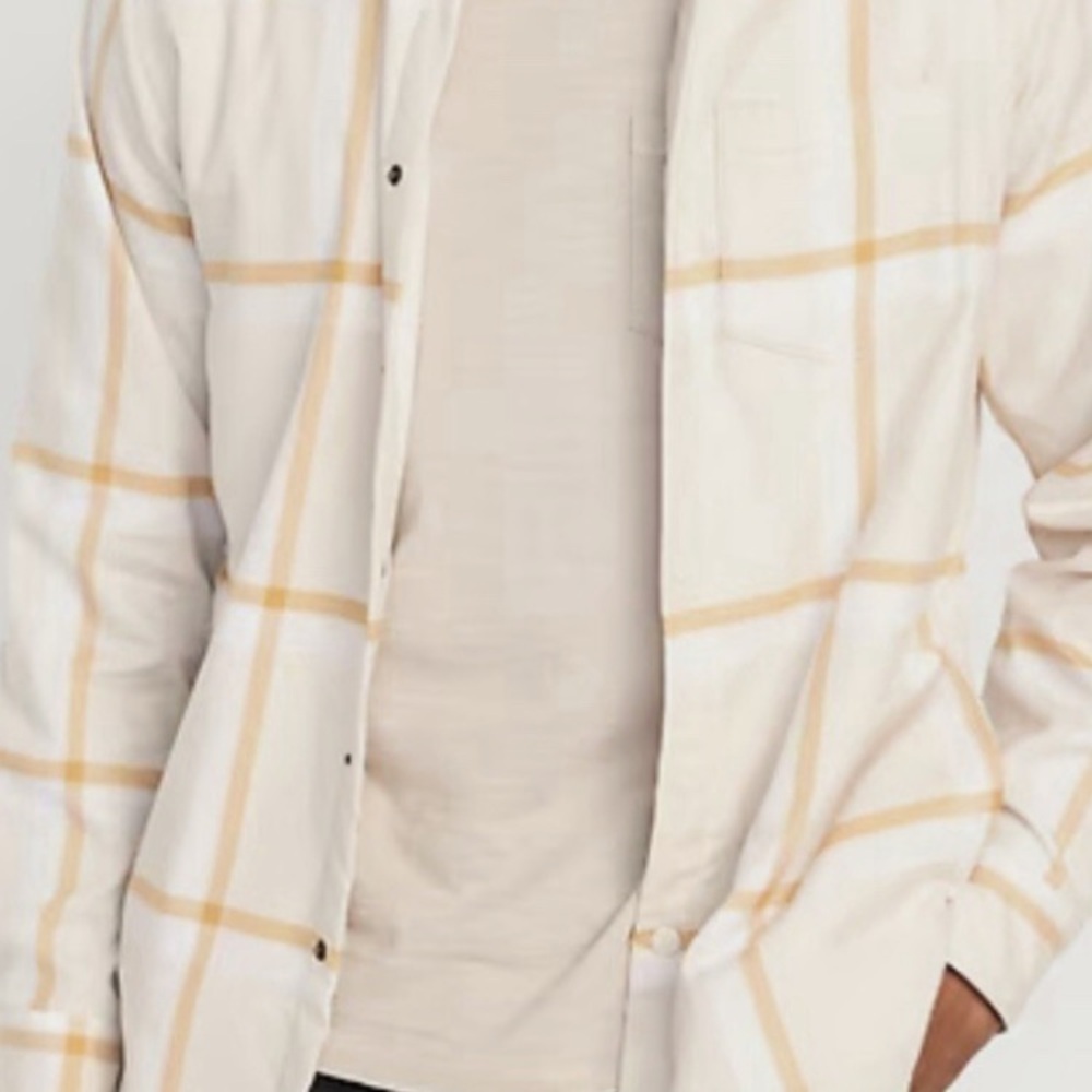 Old Navy Men's Cream Plaid Cozy Lined Shirt Jacket